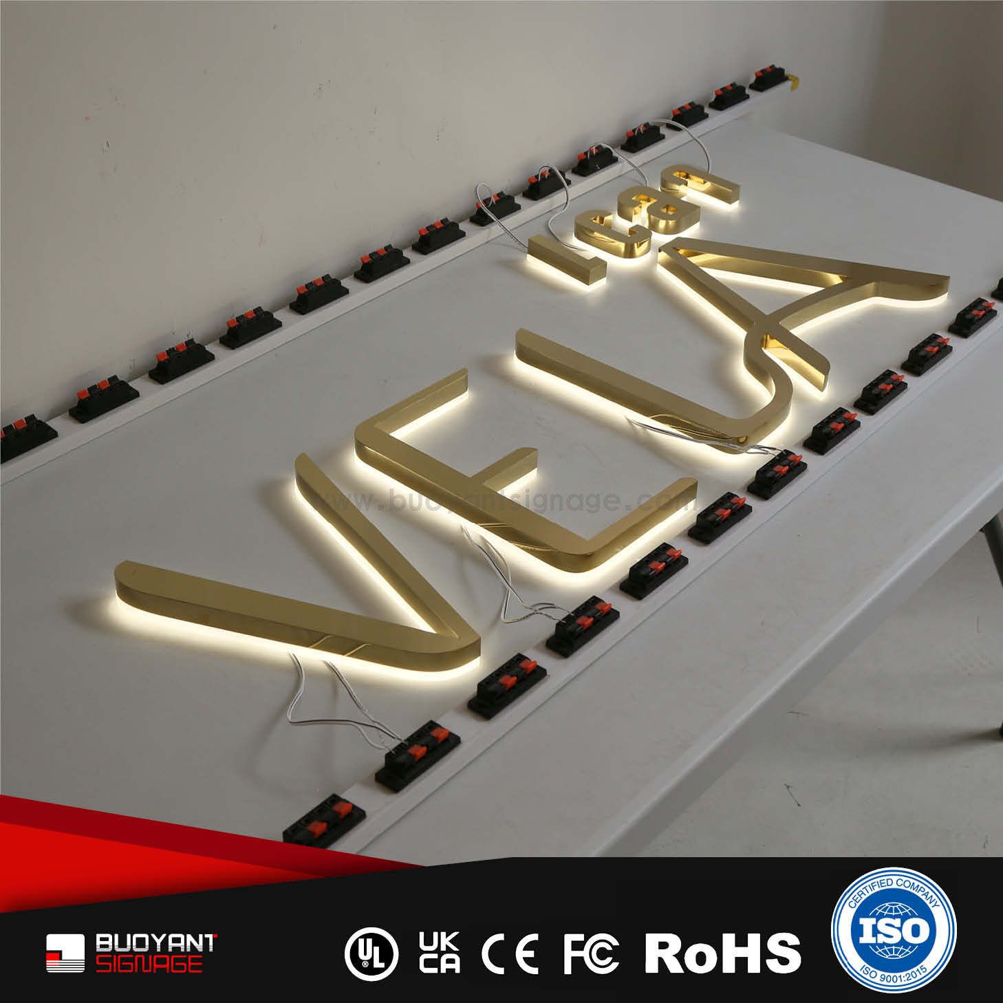 Professional Custom Gold Metal Texture LED Backlit Signs for Enterprise Brand Upgrade（(A3DIS-B46gold