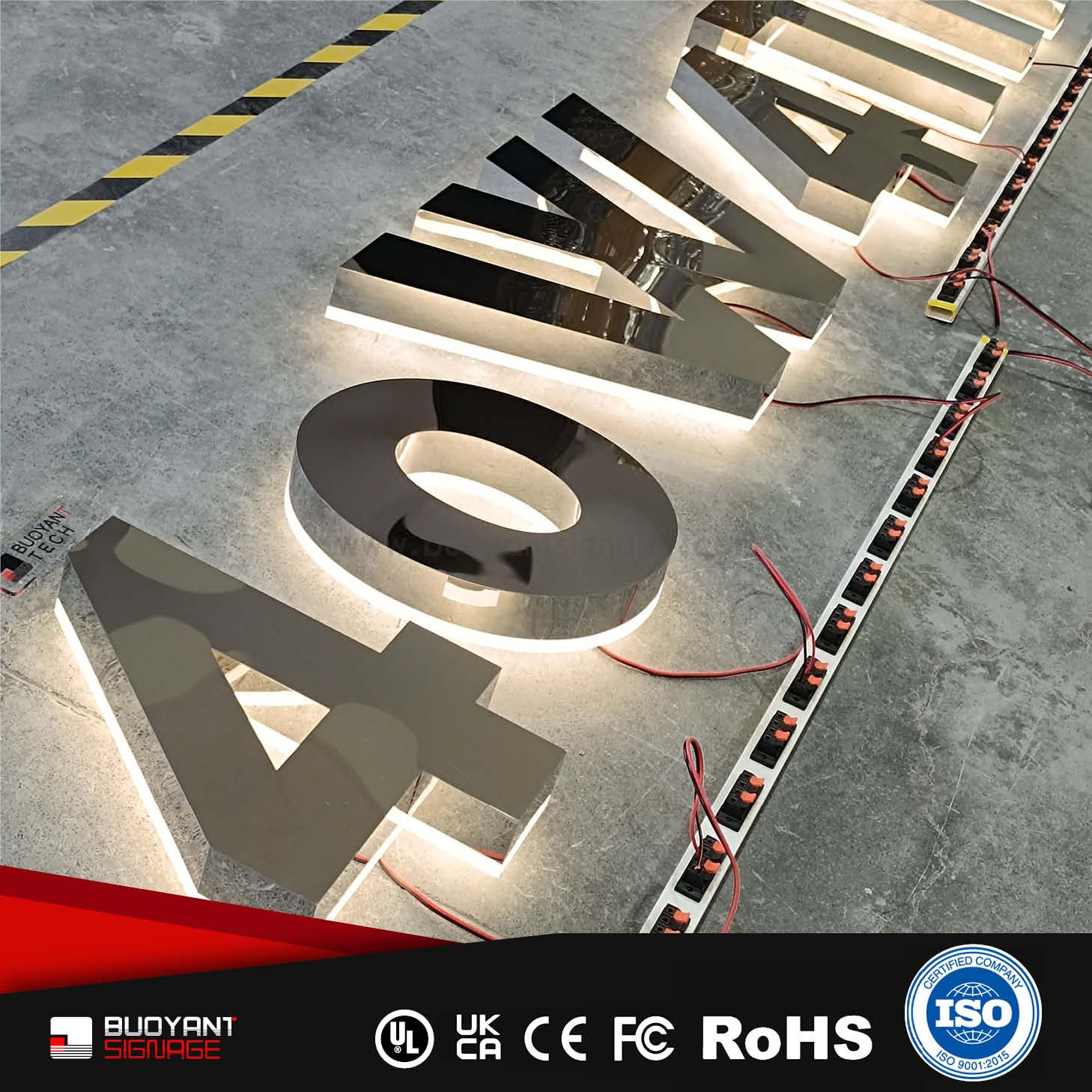 Professional Custom High-End Mirror LED Backlit Signs for Enterprise Image Identity（(A3DIS-B23silver