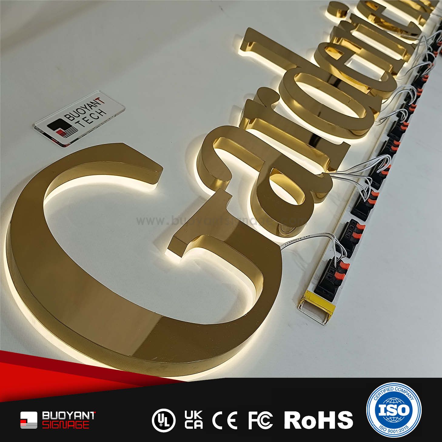 Professional Custom Gold Mirror LED Backlit Signs for Enterprise Image Identity（(A3DIS-B41gold））