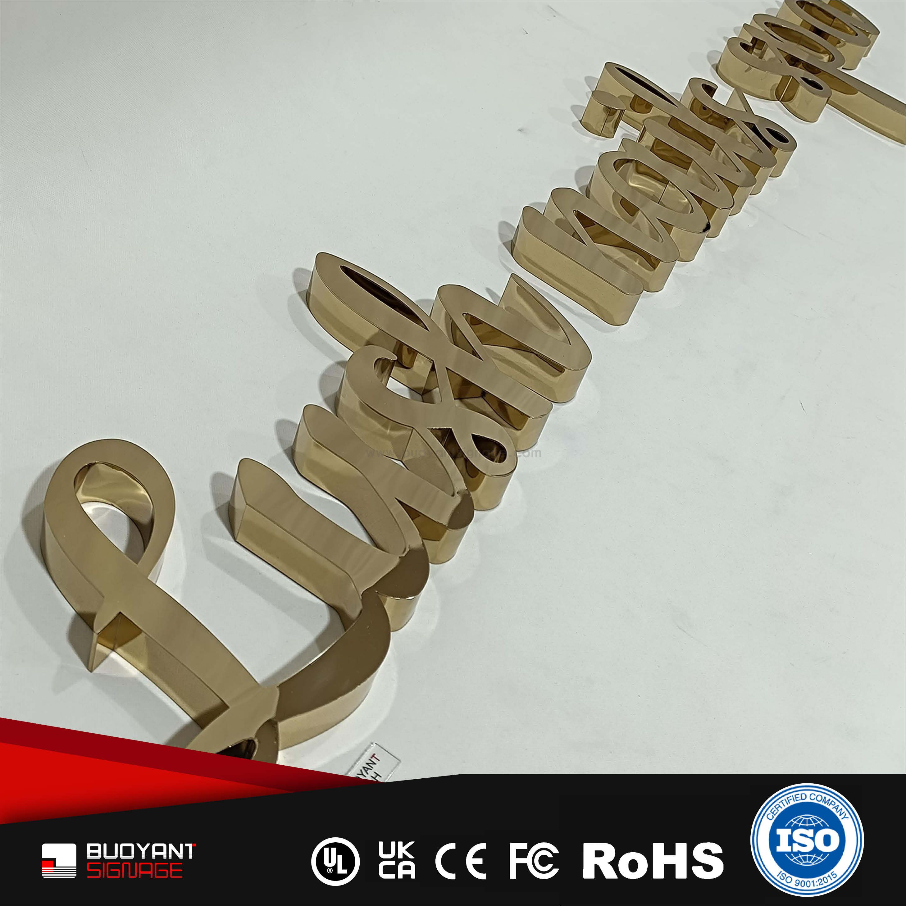 Professional Custom Gold Texture Non-Illuminated Hollow Signs for Commercial Brand Upgrade（(A3DNIS-H