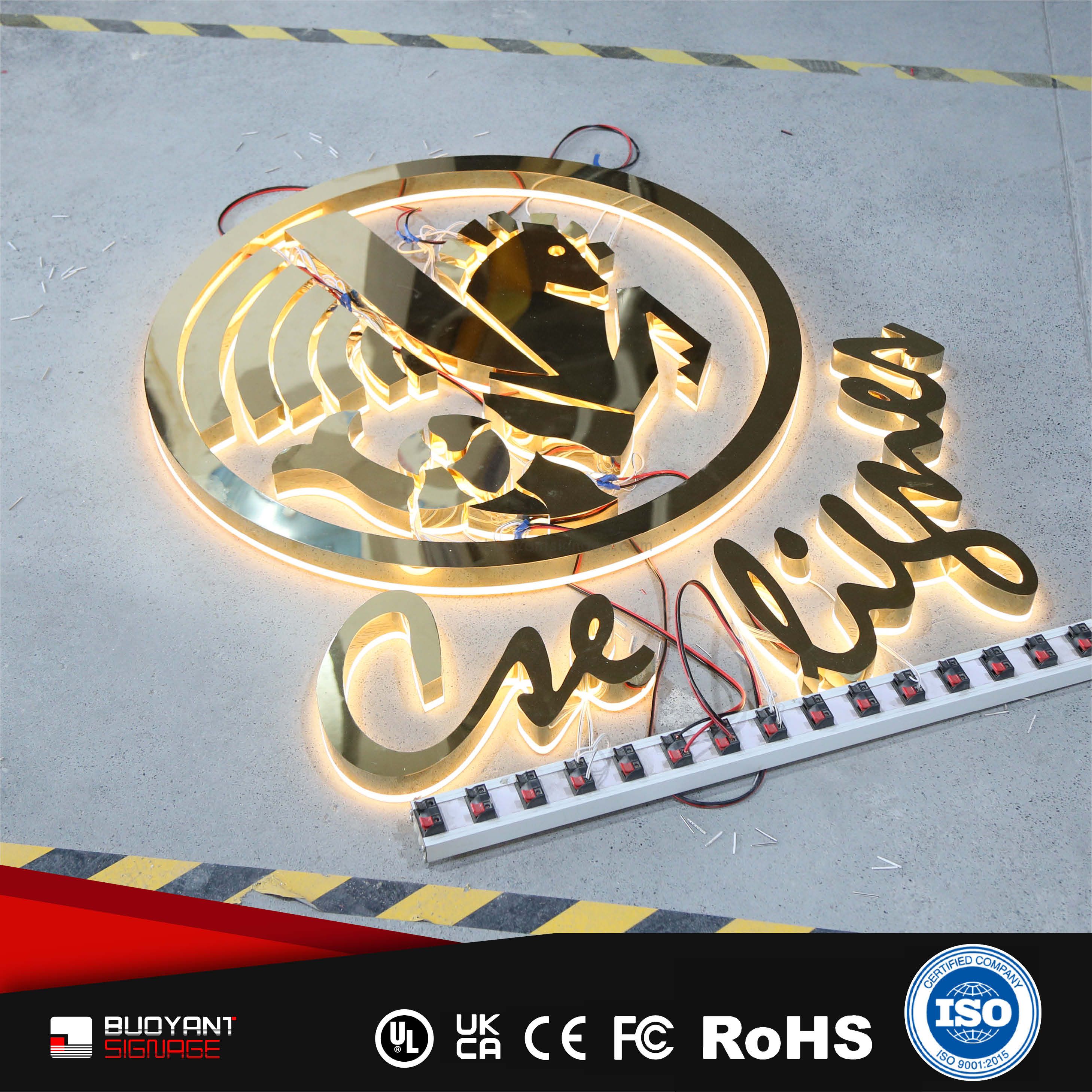 Professional Custom Artistic Shape LED Backlit Signs for Brand Visual Display((A3DIS-B48gold）