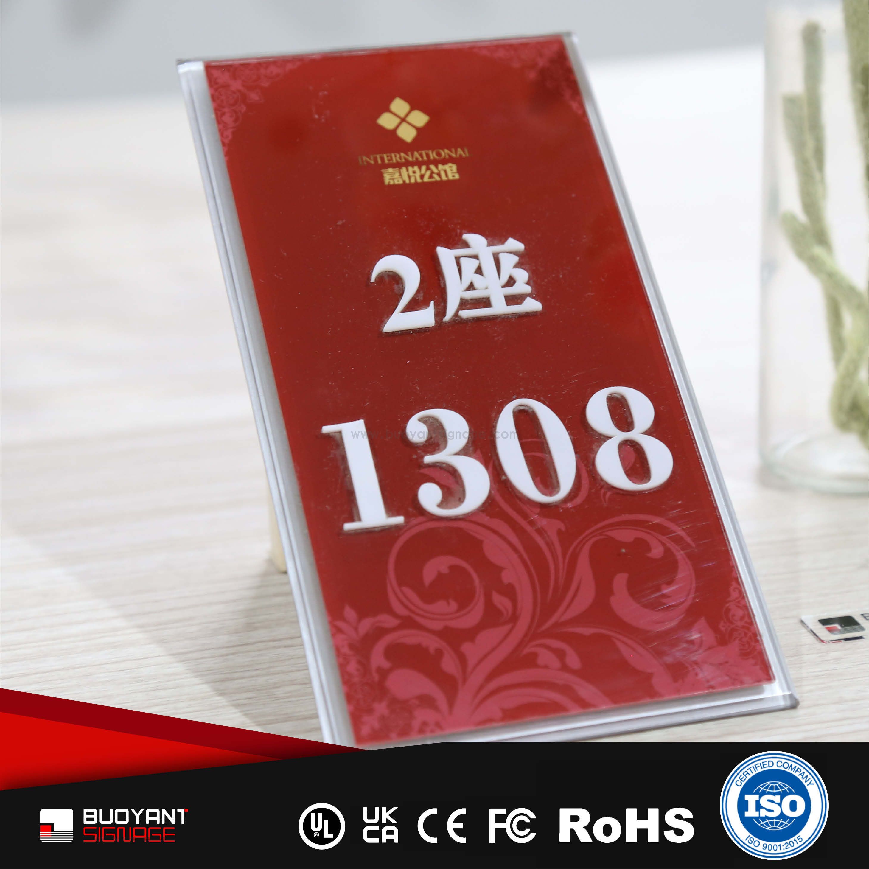 Red Background Room Number Plates (Hotel/Residence Bulk Project Customization Service)（ISRM-RP07）