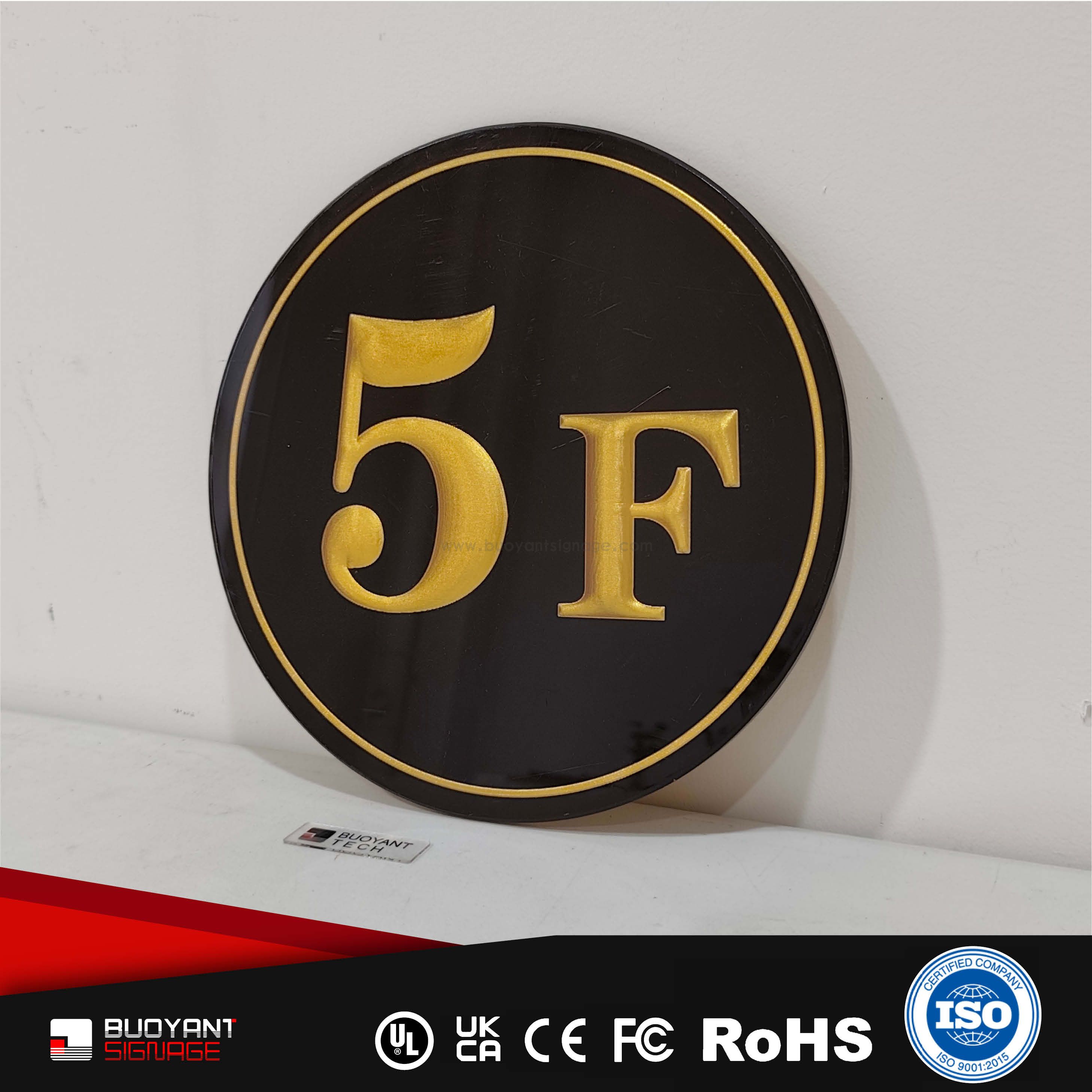 Black-Background Gold-Text Floor Number Plate（ISFG-FNP10）