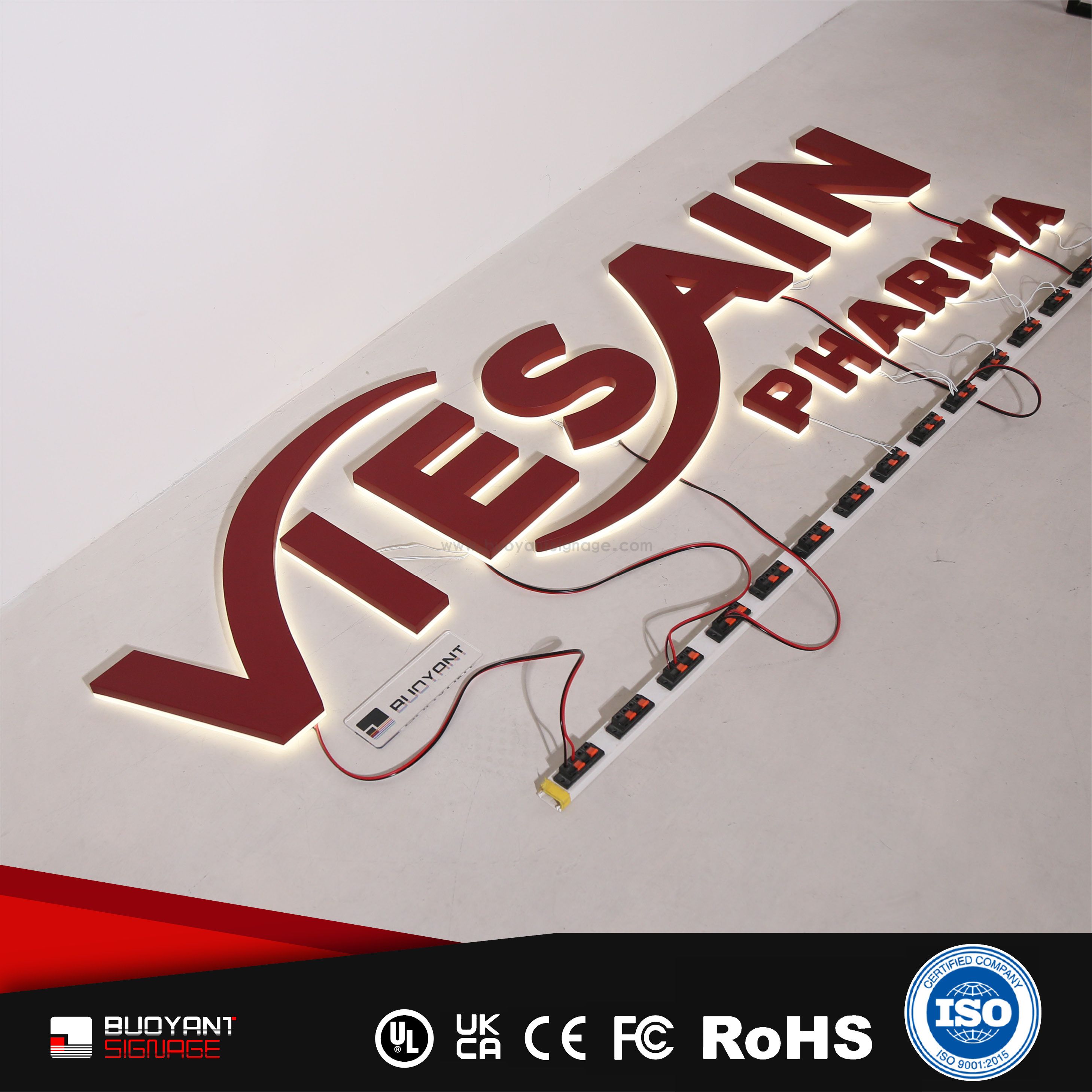 Professionally Customized Red Metallic LED Backlit Letters for Corporate Brand Identity Upgrade（(A3D