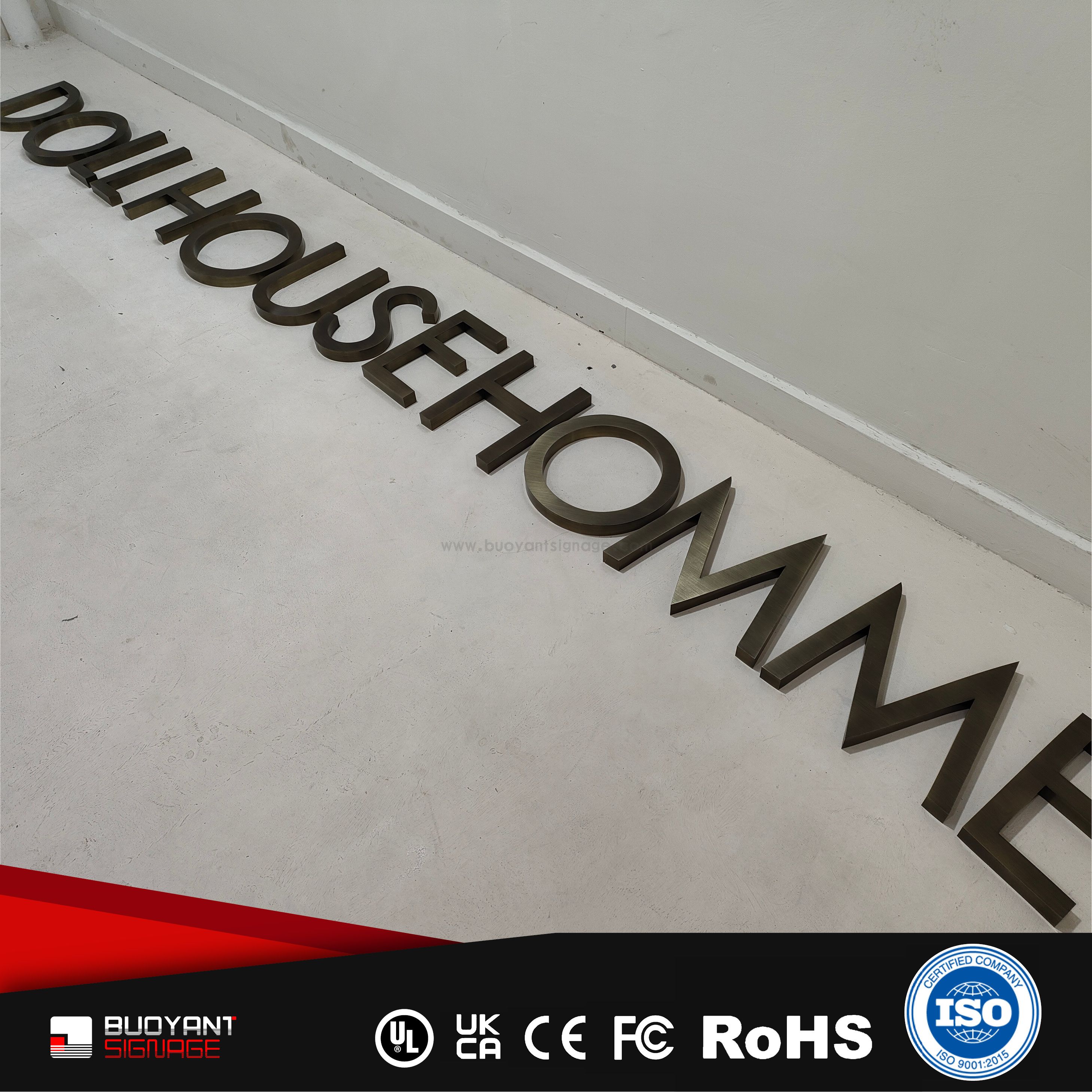 Professional Custom Text Logo Non-Illuminated Solid Signs for Commercial Brand Upgrade (A3DNIS-S70gs