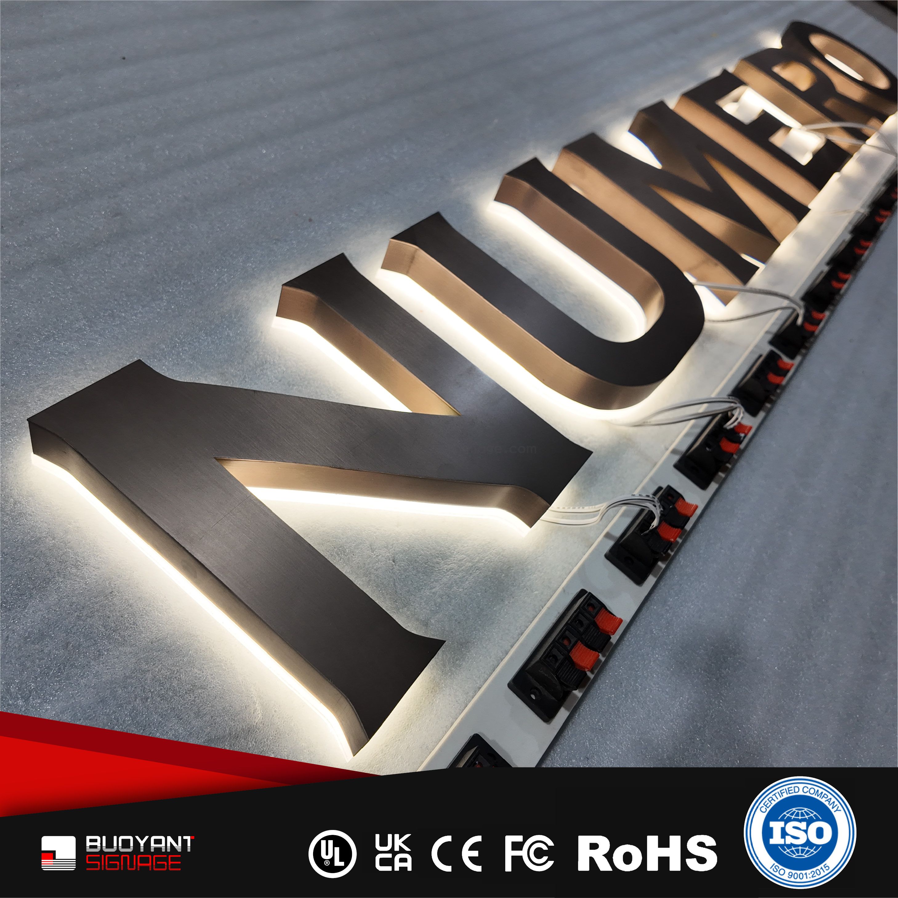 Professional Custom Gold Stainless Steel LED Backlit Signs for Enterprise Brand Identity（(A3DIS-B48s