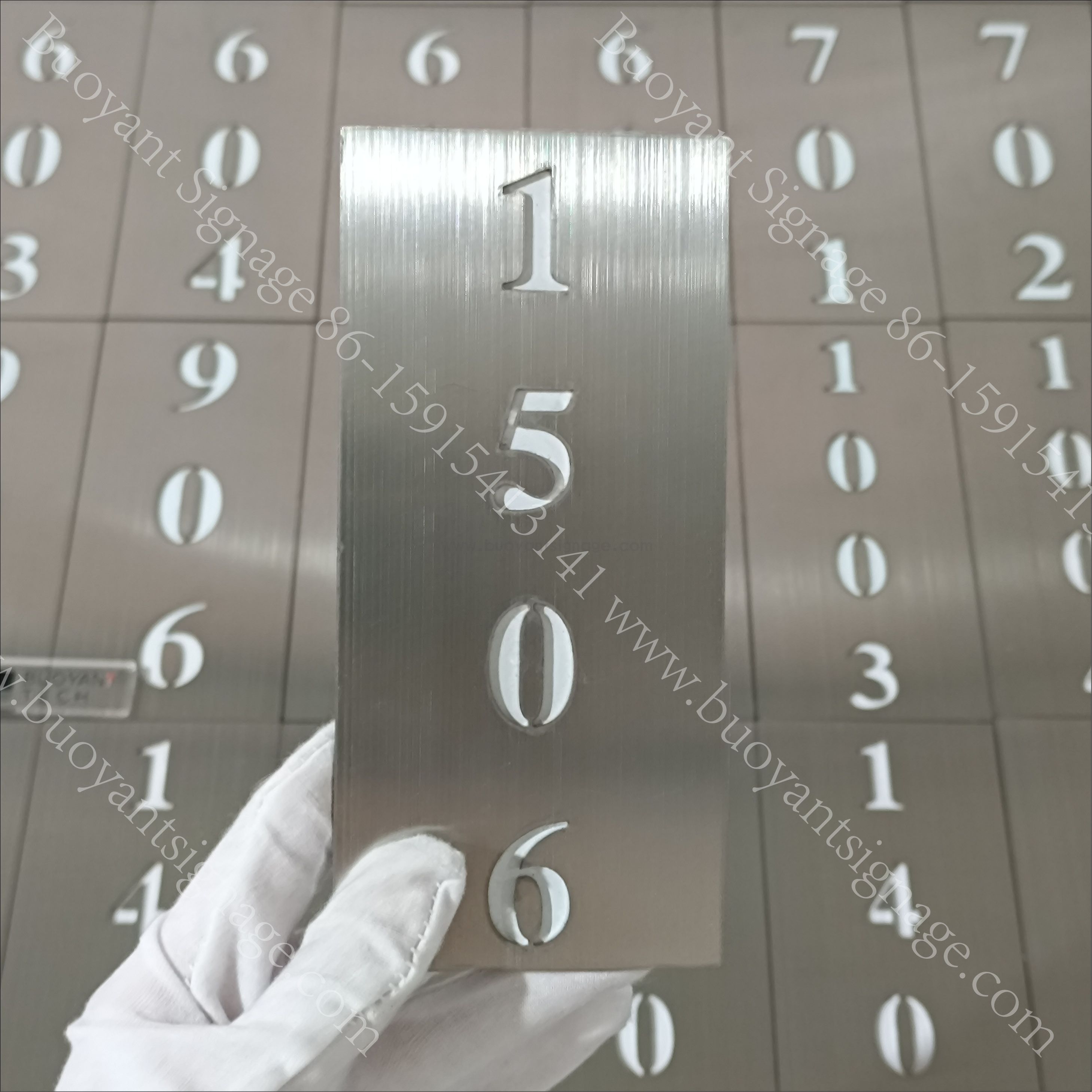 Custom Stainless Steel Room Number and Wayfinding Signage System for Commercial Building