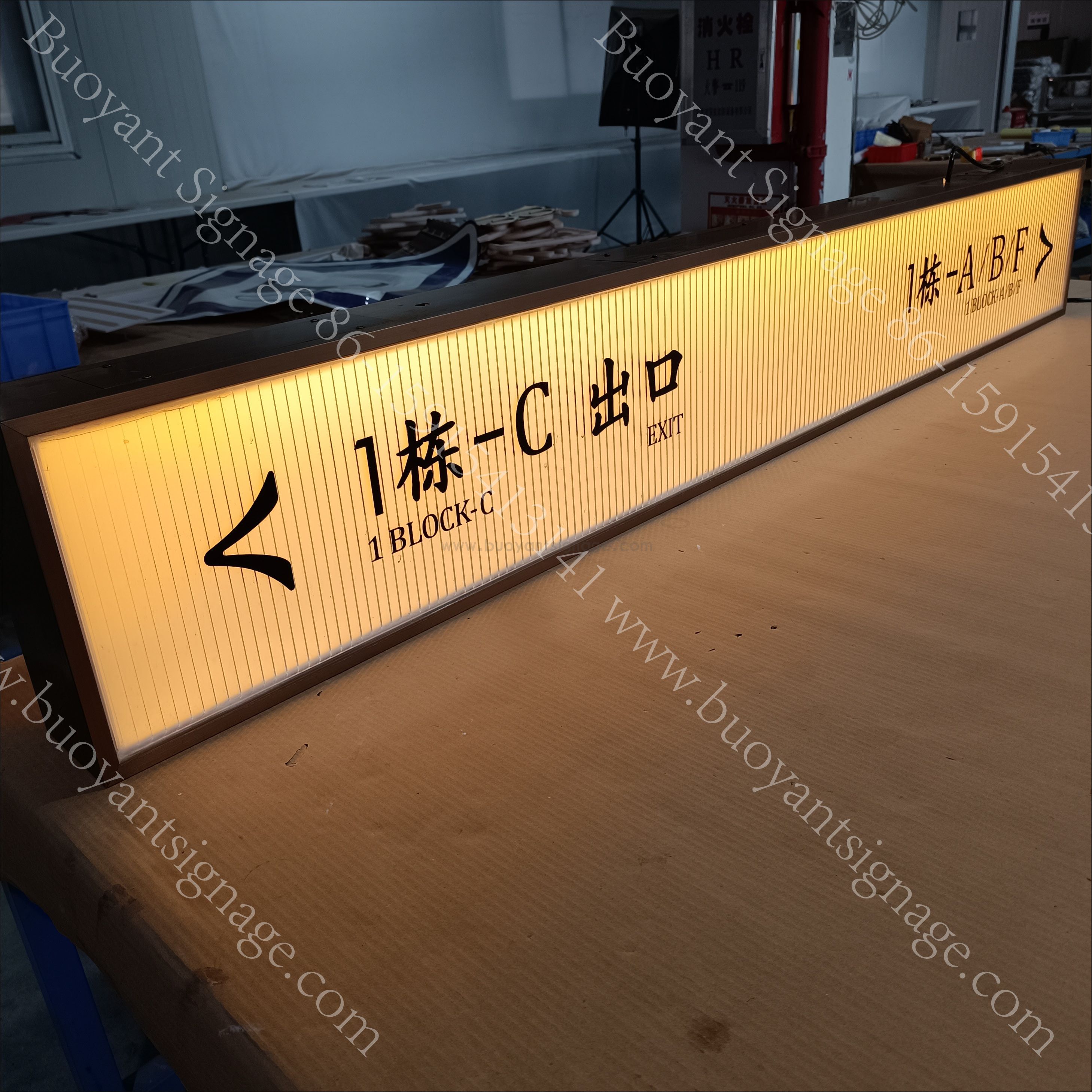 Custom Ceiling-Mounted Wayfinding Lightbox Sign System Completed for Commercial Building Project